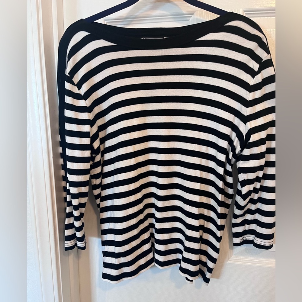 Chaps Classic Black and White Striped Women's Top 3/4 Sleeve